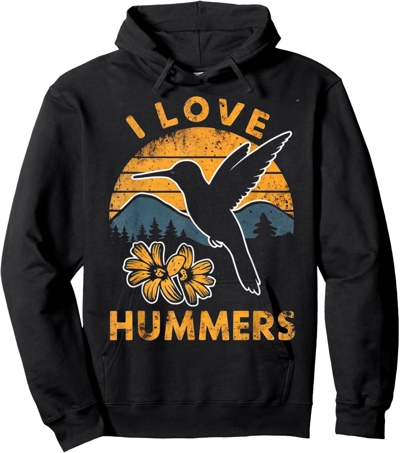 I Love Hummers Hummingbird Vintage Sunset Hoodie - Hoodie | Black