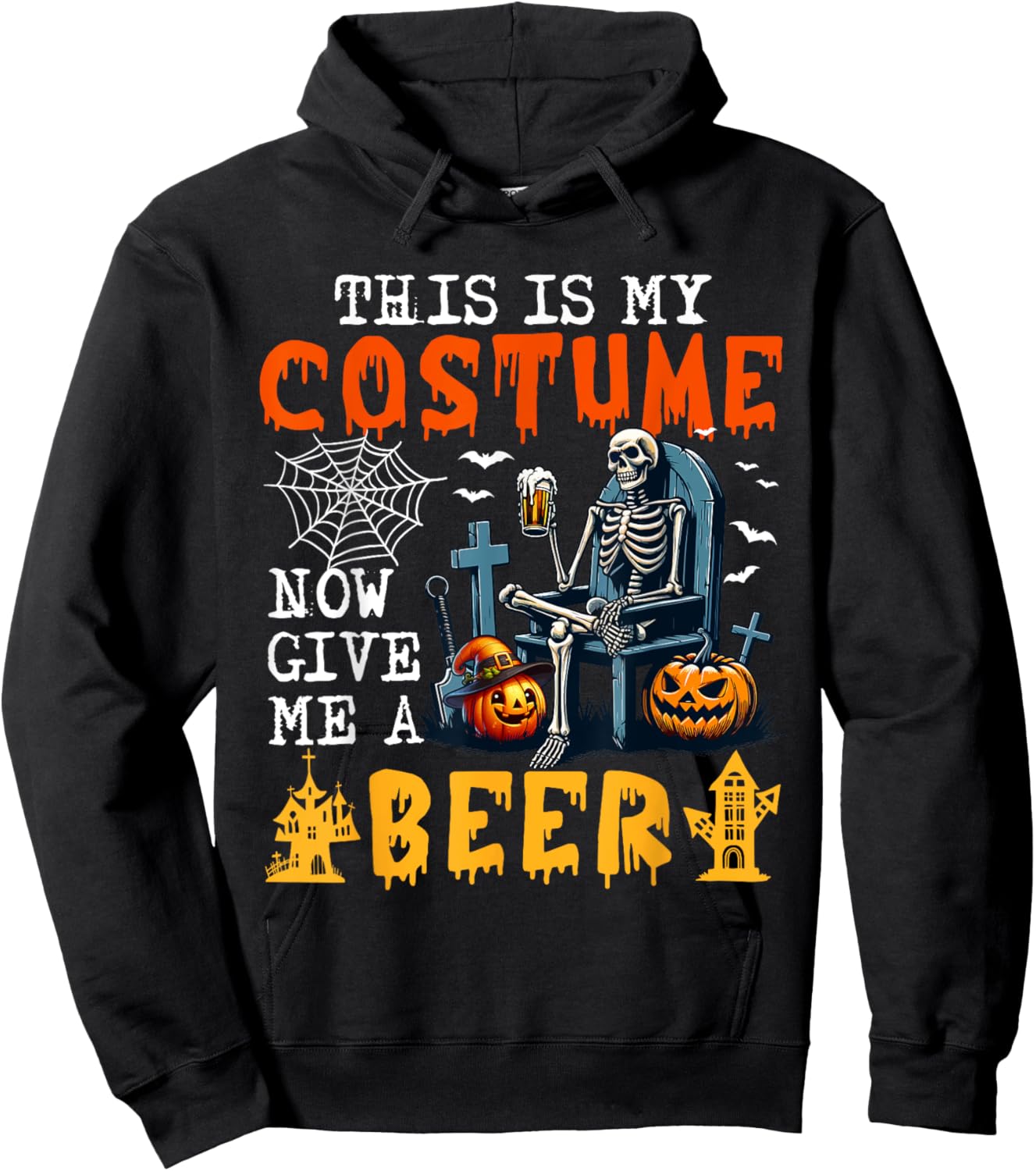 My Costume Now Give Me A Beer Halloween Skeleton Drinking Hoodie - Hoodie | Black