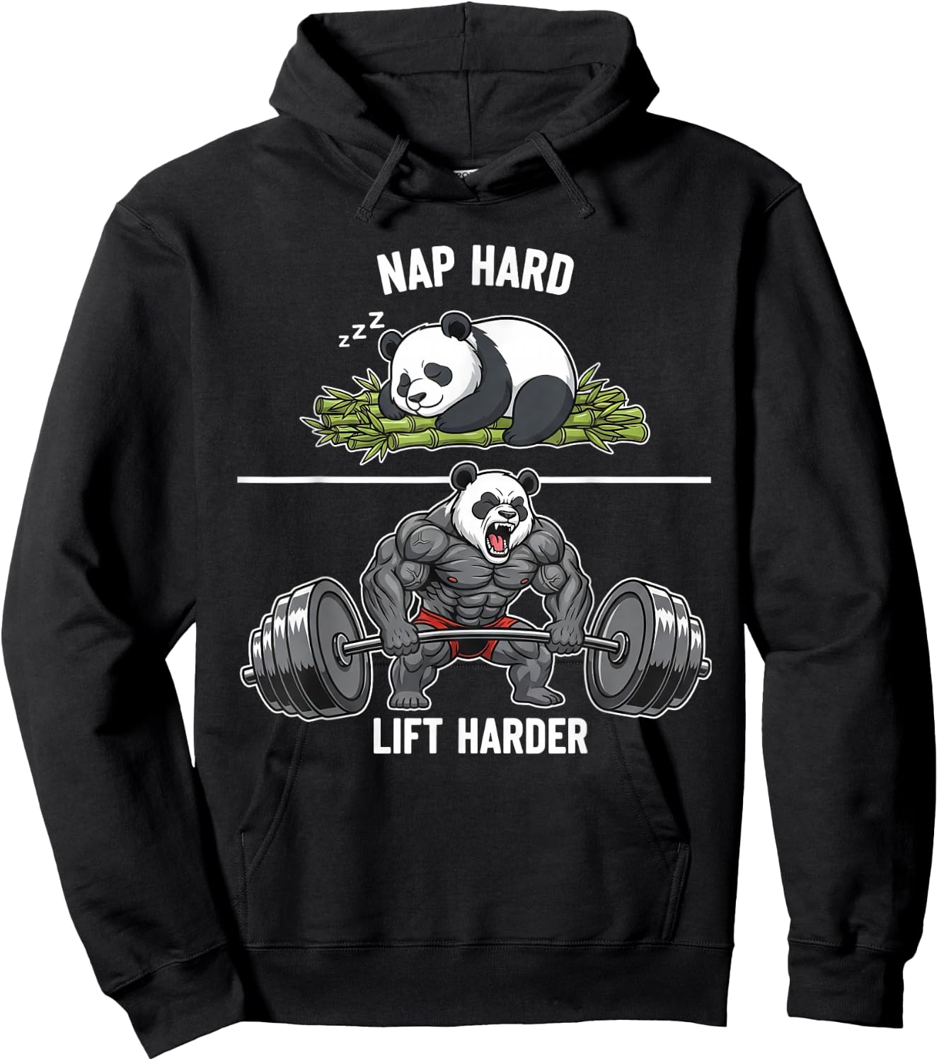 Nap Hard Lift Harder Funny Panda Bodybuilding Gym Workout Hoodie - Hoodie | Black