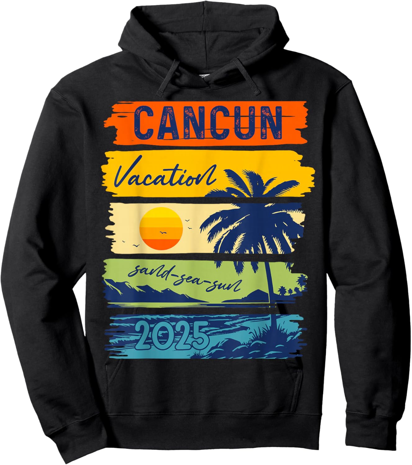 Cancun Vacation Sand Sea Sun Mexico Trip 2025 Retro Summer Hoodie - Hoodie | Black