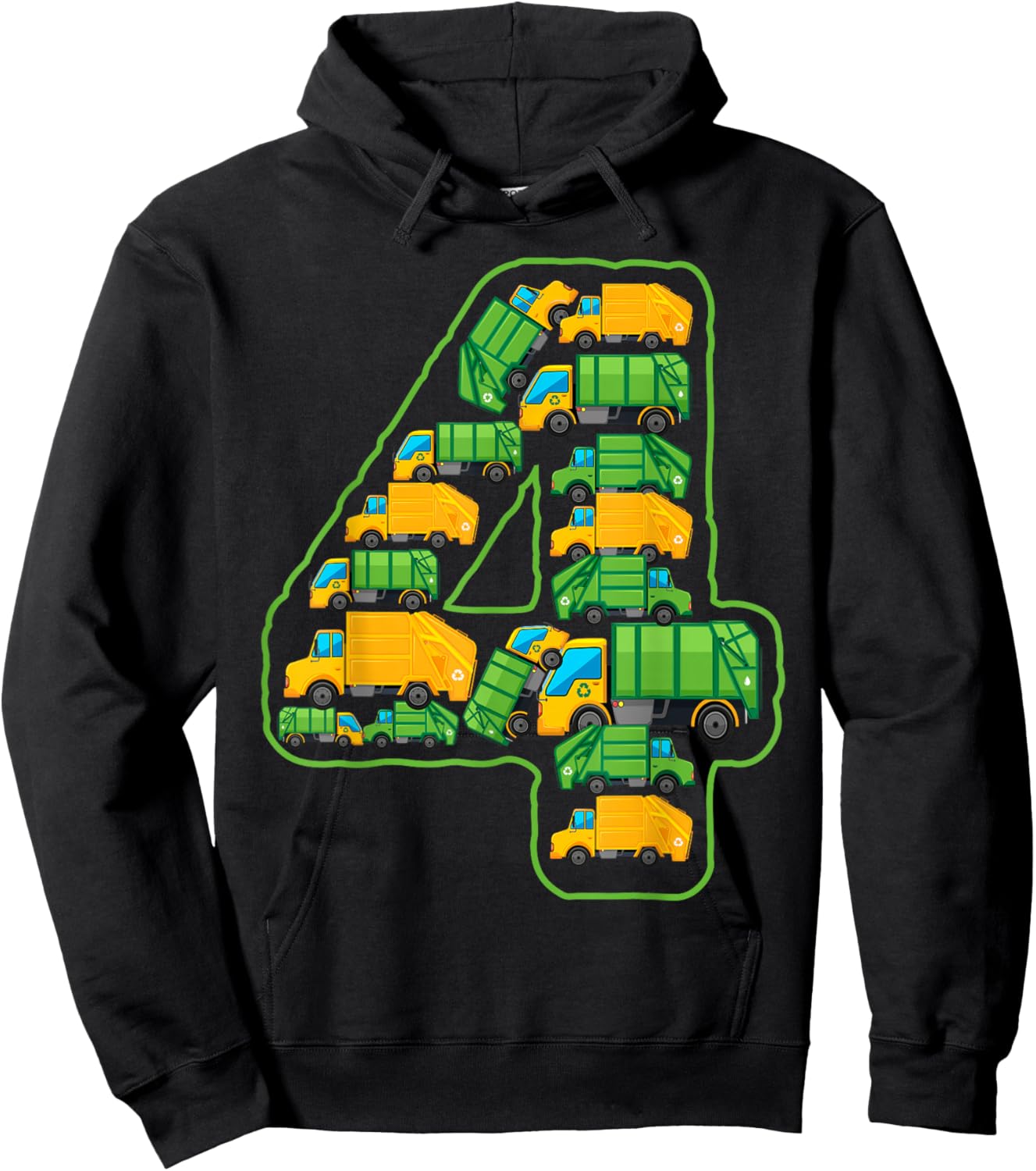 Garbage Truck Themed 4th Birthday Party 4 Year Old Boys Kids Hoodie - Hoodie | Black