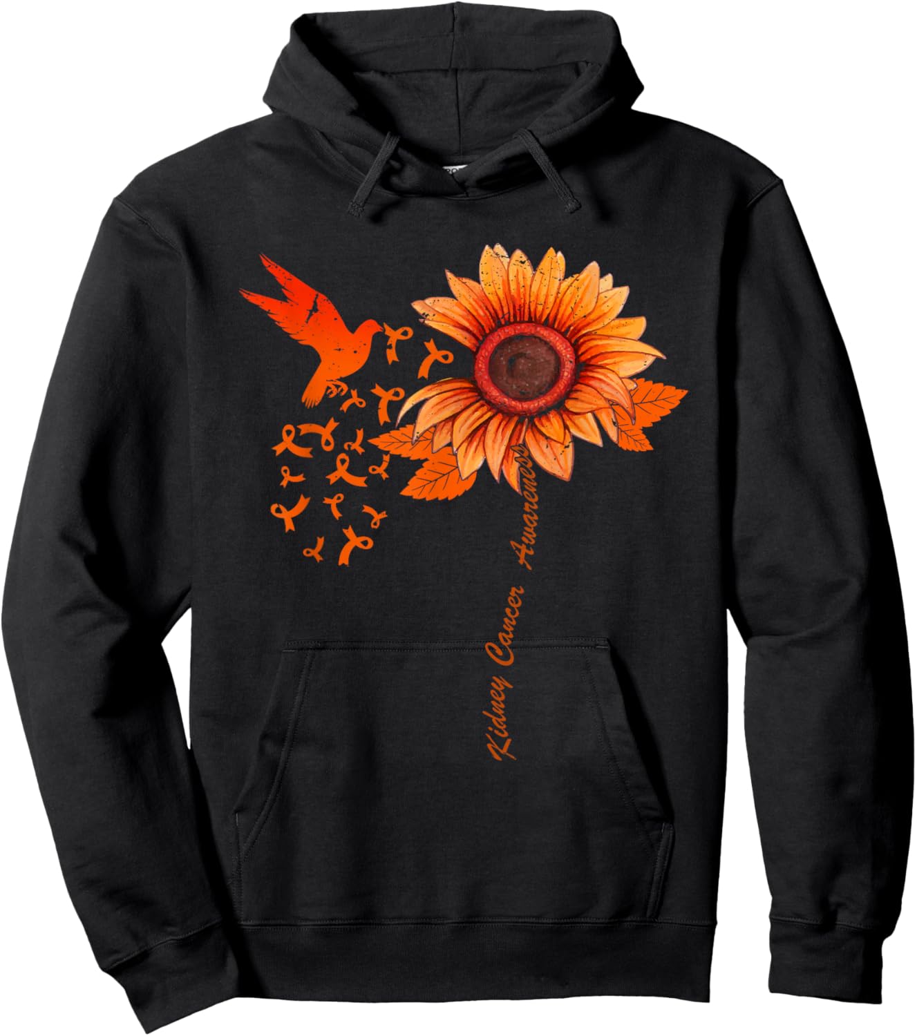 Floral Kidney Cancer Awareness Month Orange Ribbon Hoodie - Hoodie | Black