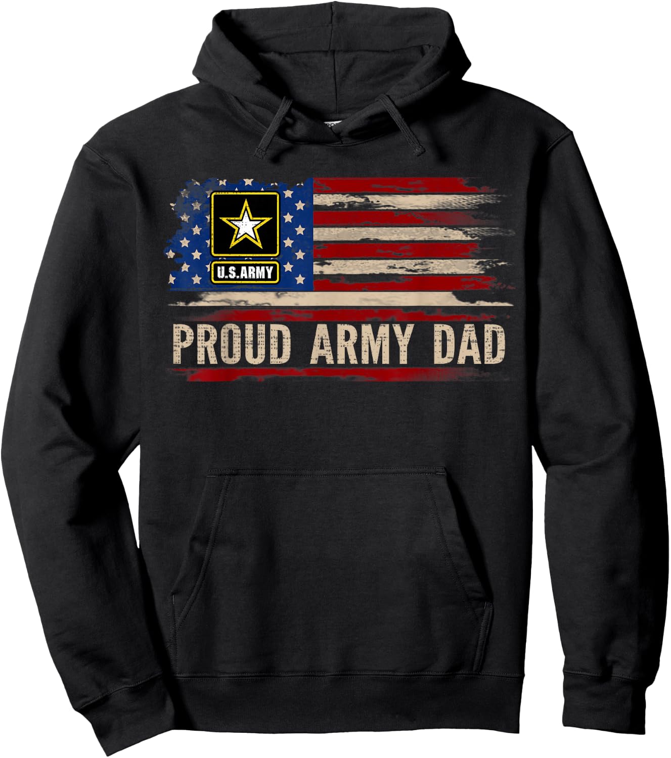 Vintage Proud Army Dad American Flag Veteran Gift Hoodie - Hoodie | Black