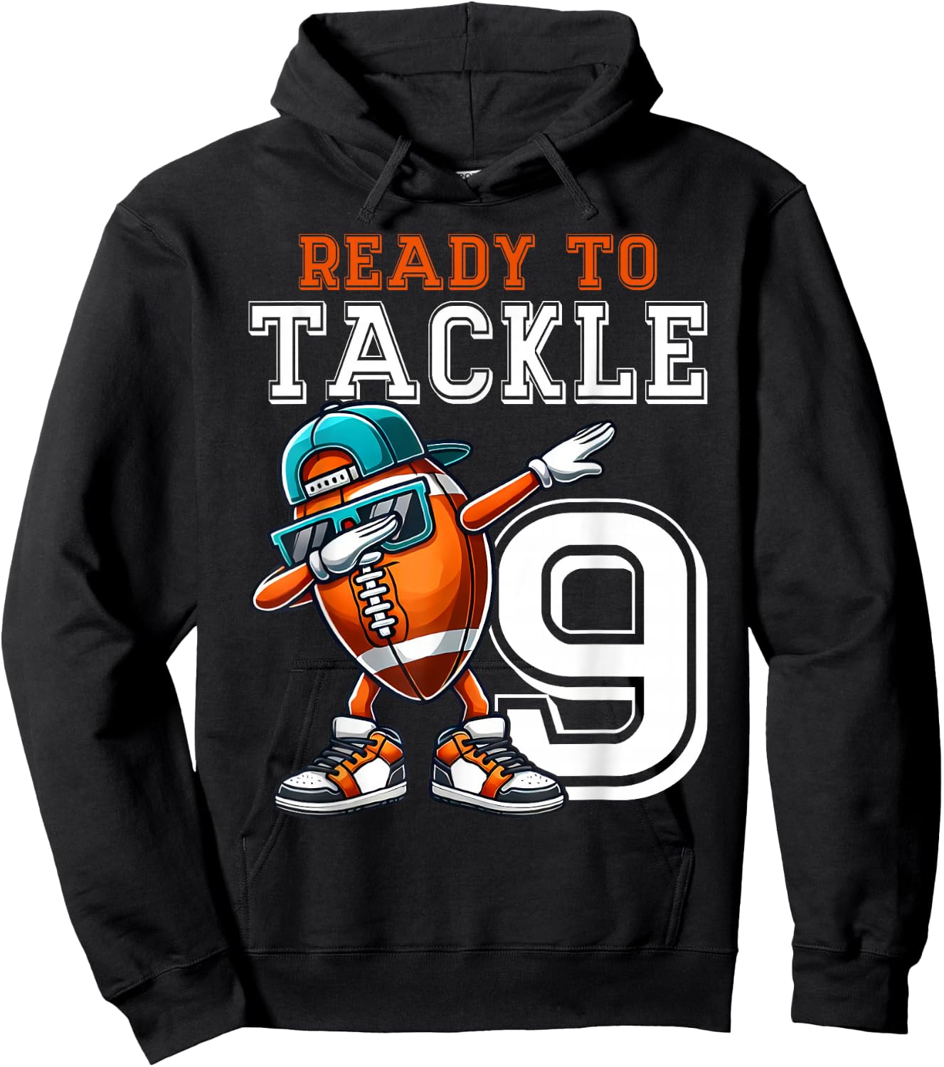 9th Birthday - Football Birthday Party - 9th Birthday Hoodie - Hoodie | Black