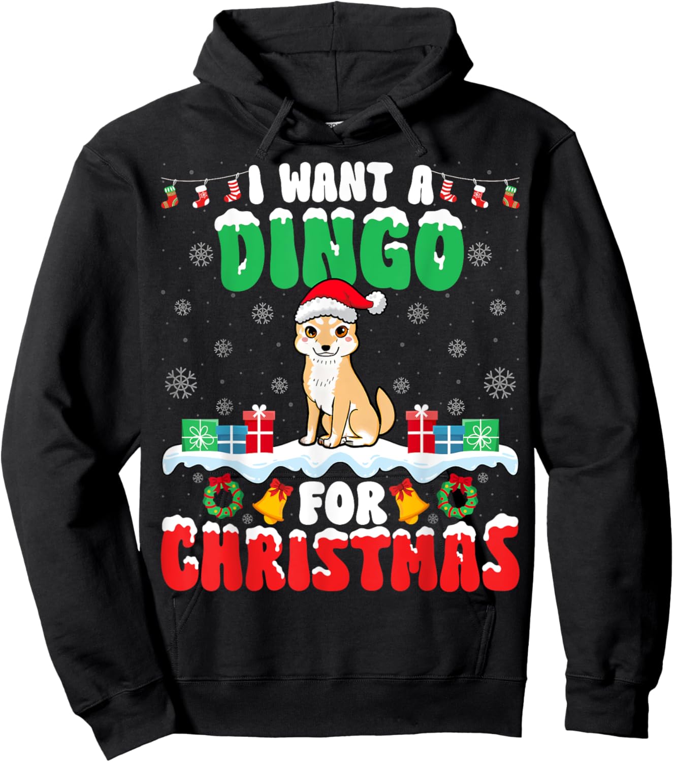 I Want A Dingo for Christmas - Dingo Dog Lover Santa Xmas Hoodie - Hoodie | Black