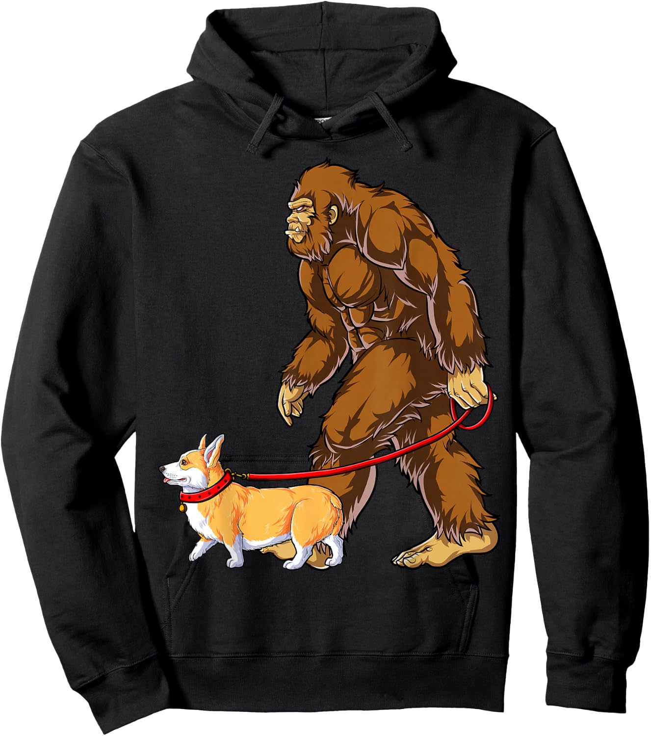 Bigfoot Dog Walk Corgi Funny Sasquatch Lovers Men Women Hoodie - Hoodie | Black