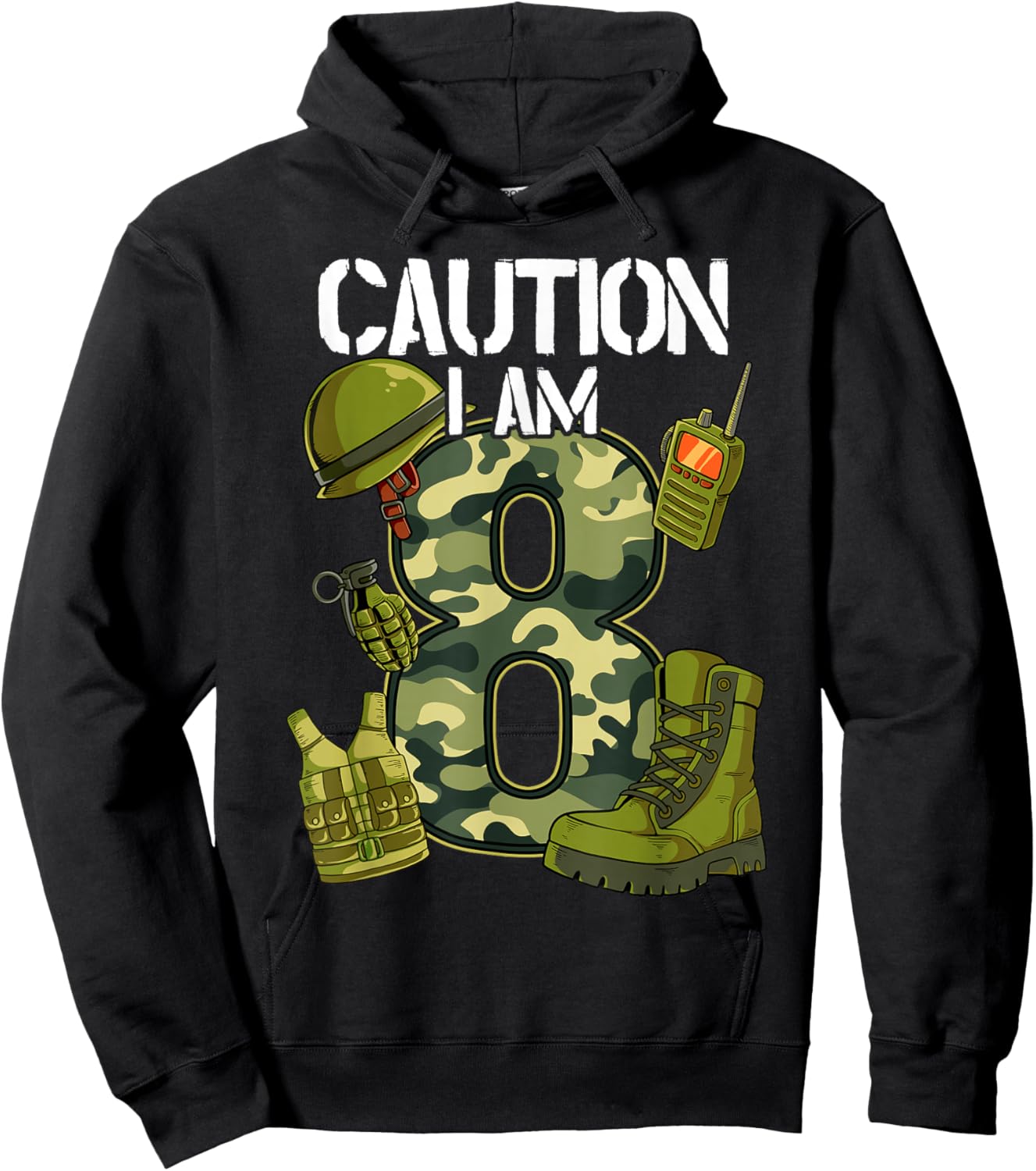 8th Birthday Army Hoodie - Hoodie | Black