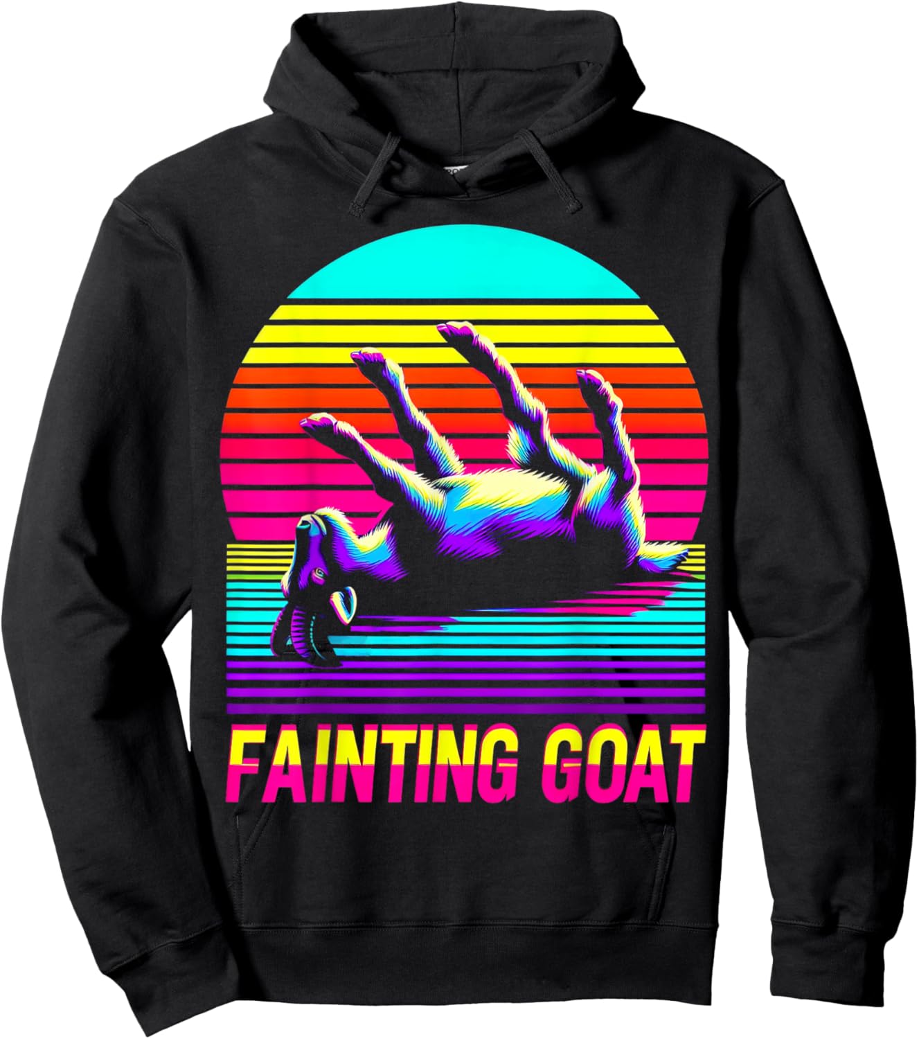 Retro Sunset Fainting Goat - Funny Animal Vaporwave Hoodie - Hoodie | Black