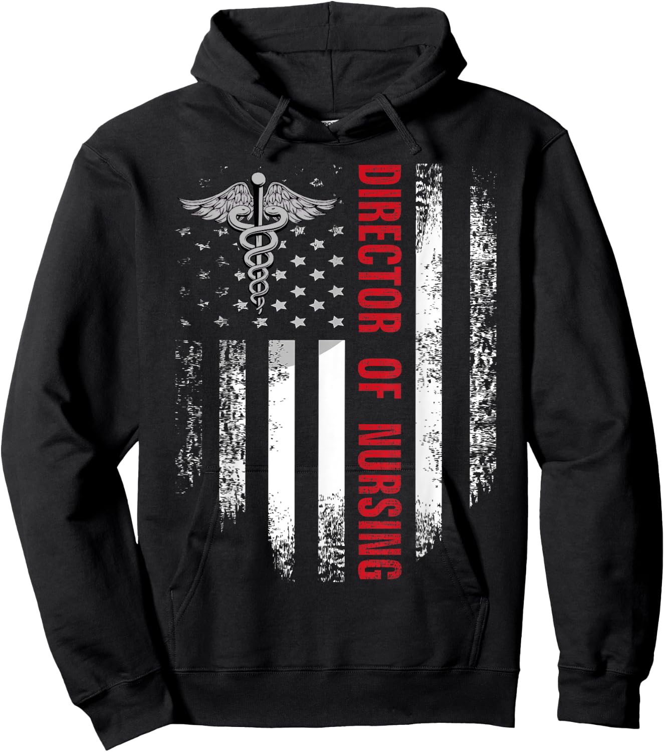 Vintage USA Red White Director Of Nursing American Flag Gift Hoodie - Hoodie | Black