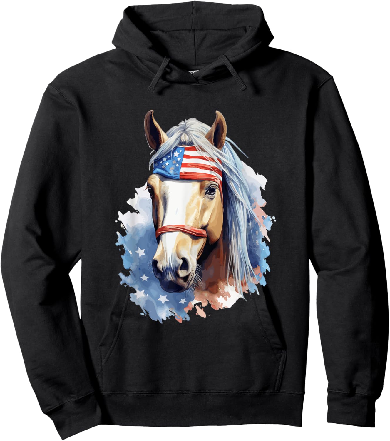Horse Lovers American Flag Bandana Patriotic 4th Of July Hoodie - Hoodie | Black