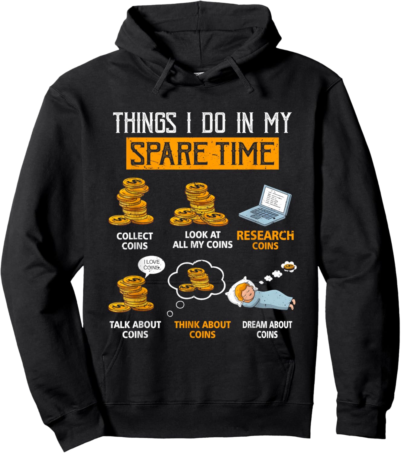 Things I Do In My Spare Time Funny Numismatics Coin Crypto Hoodie - Hoodie | Black