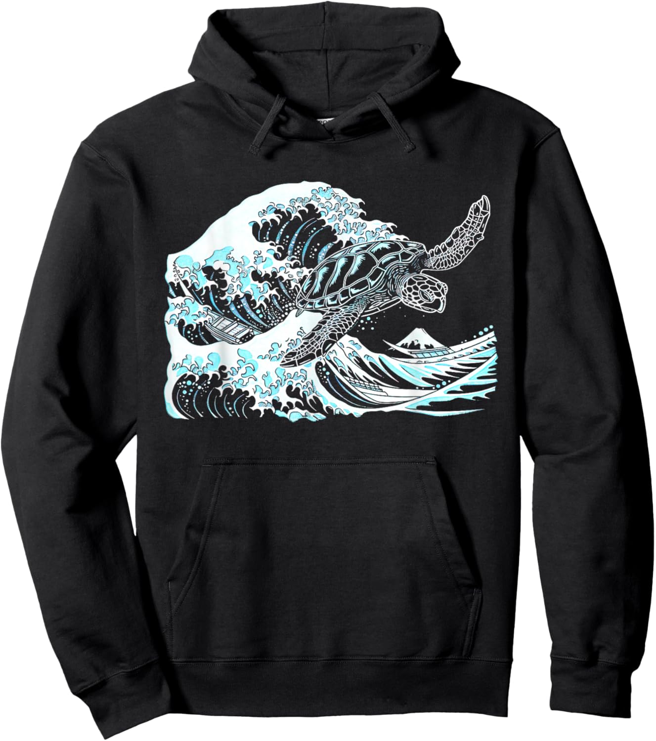 Japanese Great Wave Of Kanagawa Sea Turtle Ocean Surf Summer Men Women Kids Hoodie - Hoodie | Black