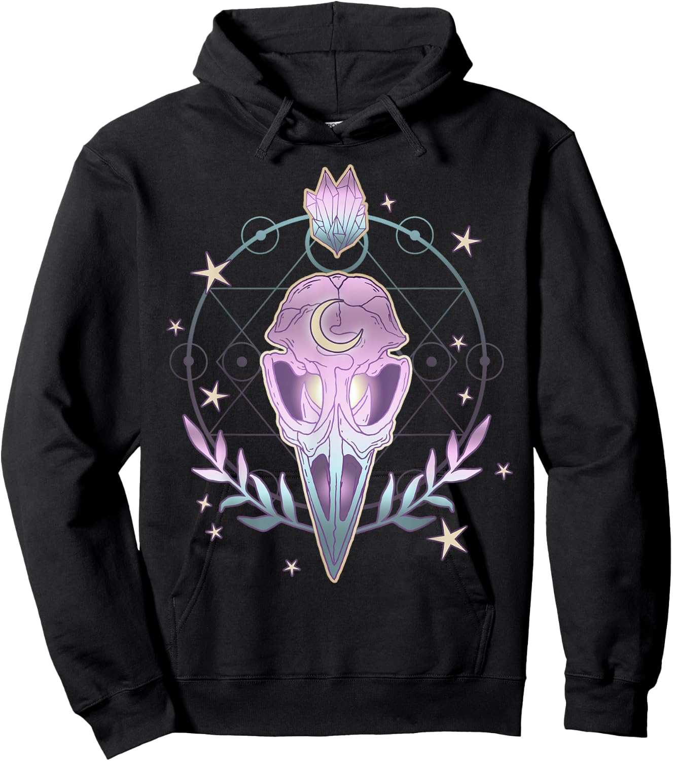 Pastel Goth Creepy Bird Skull - Moon Crystals Aesthetic Gift Hoodie - Hoodie | Black