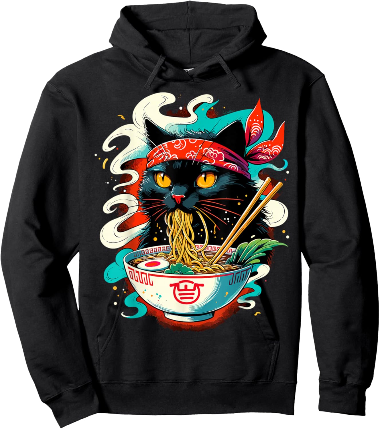 Cat Ramen Noodle Japanese Anime Kawaii Cat Hoodie - Hoodie | Black