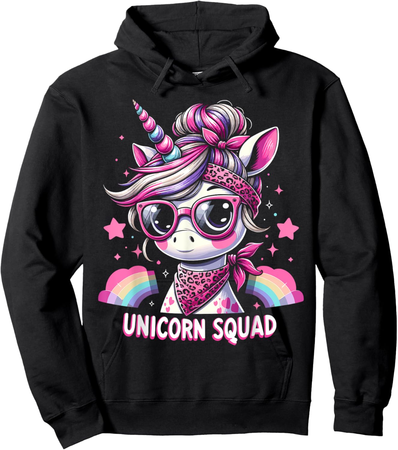 Unicorn Squad - Graceful Unicorn with leopard Bandana Hoodie - Hoodie | Black