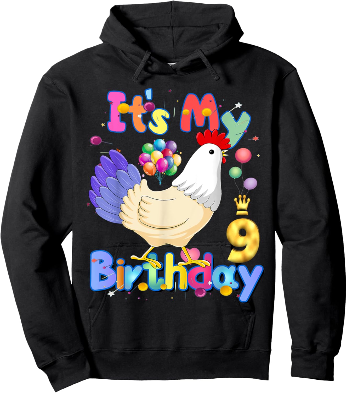 It's My Birthday 9 Chicken for Girls Chicken Dabbing Party Hoodie - Hoodie | Black