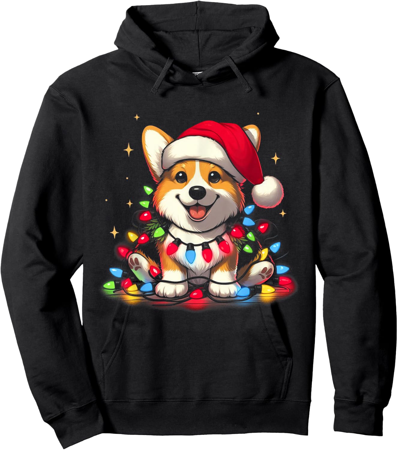 Corgi Santa Christmas Tree Lights Boys Men Corgmas Dog Hoodie - Hoodie | Black