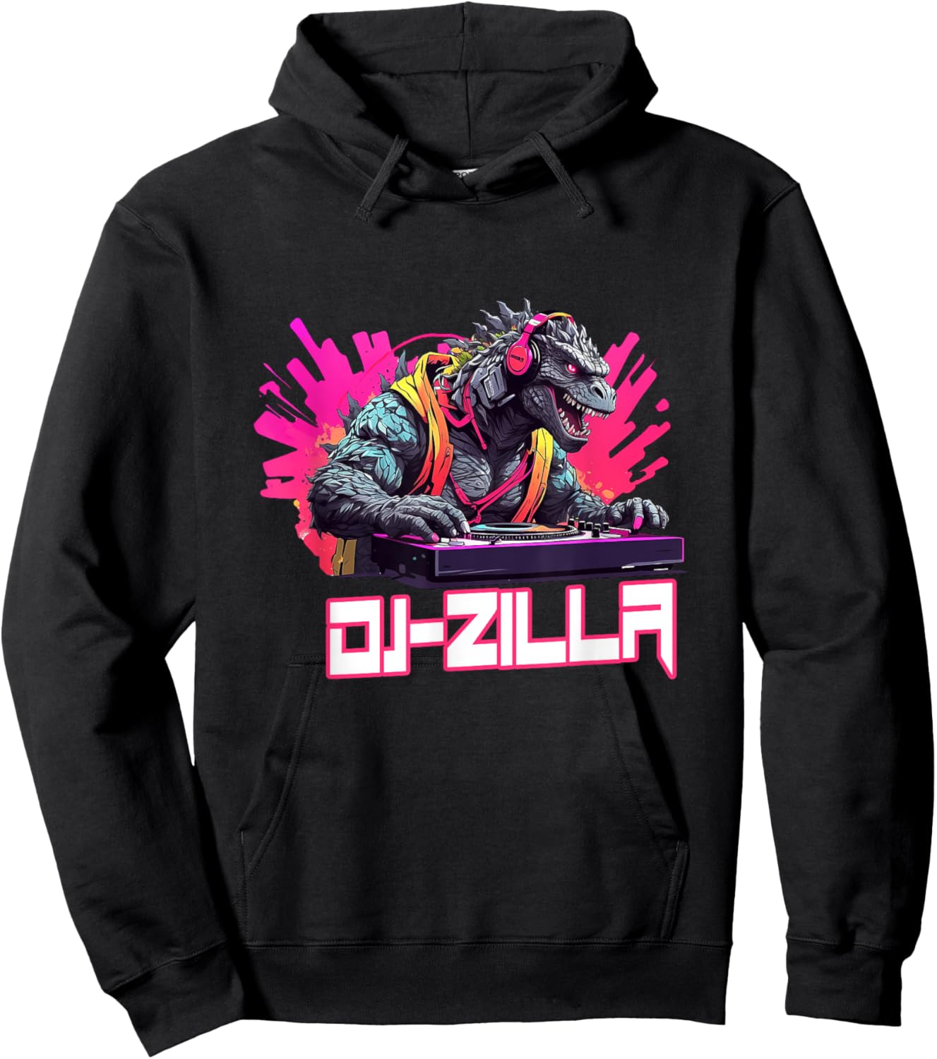 Japanese Monster Kaiju Dj-Zilla With Headphones Spinning Hoodie - Hoodie | Black