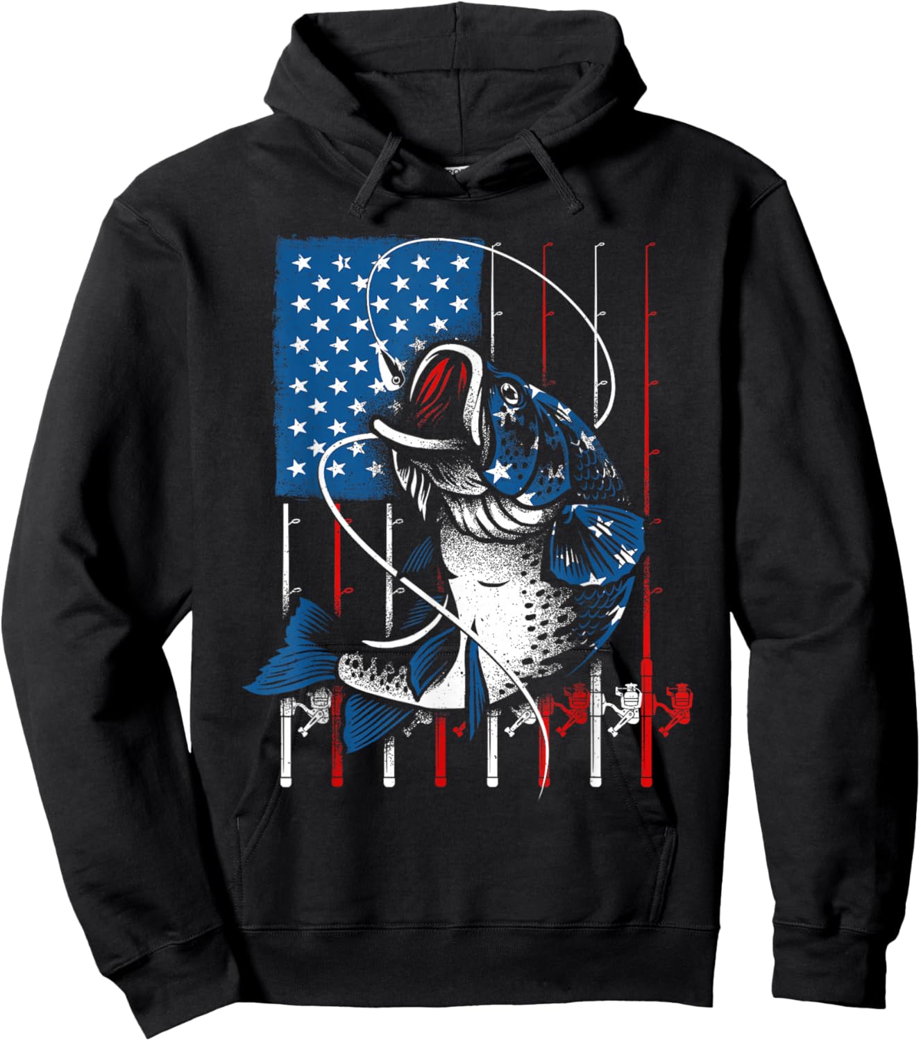 Cool Fishing Women American Flag USA Fish Lover Hoodie - Hoodie | Black