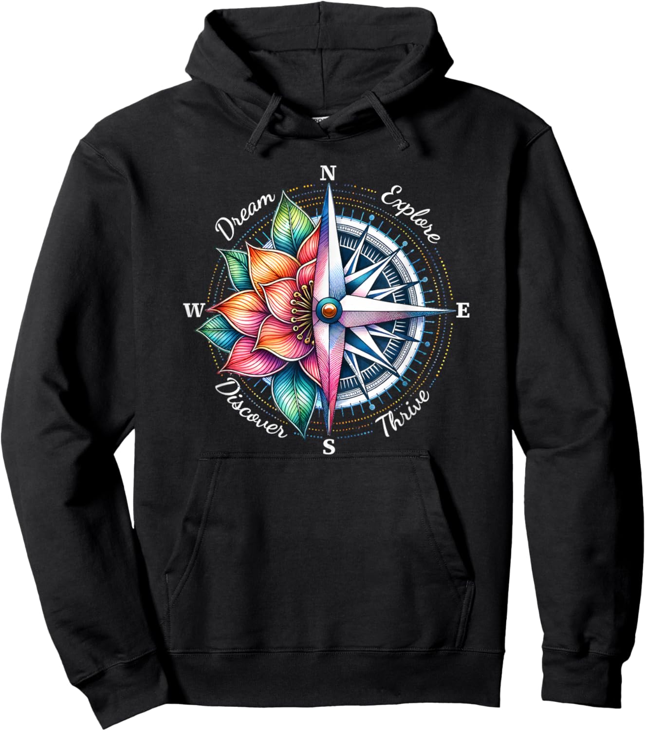 Traveler Compass Dream Explore Discover Thrive Adventure Hoodie - Hoodie | Black