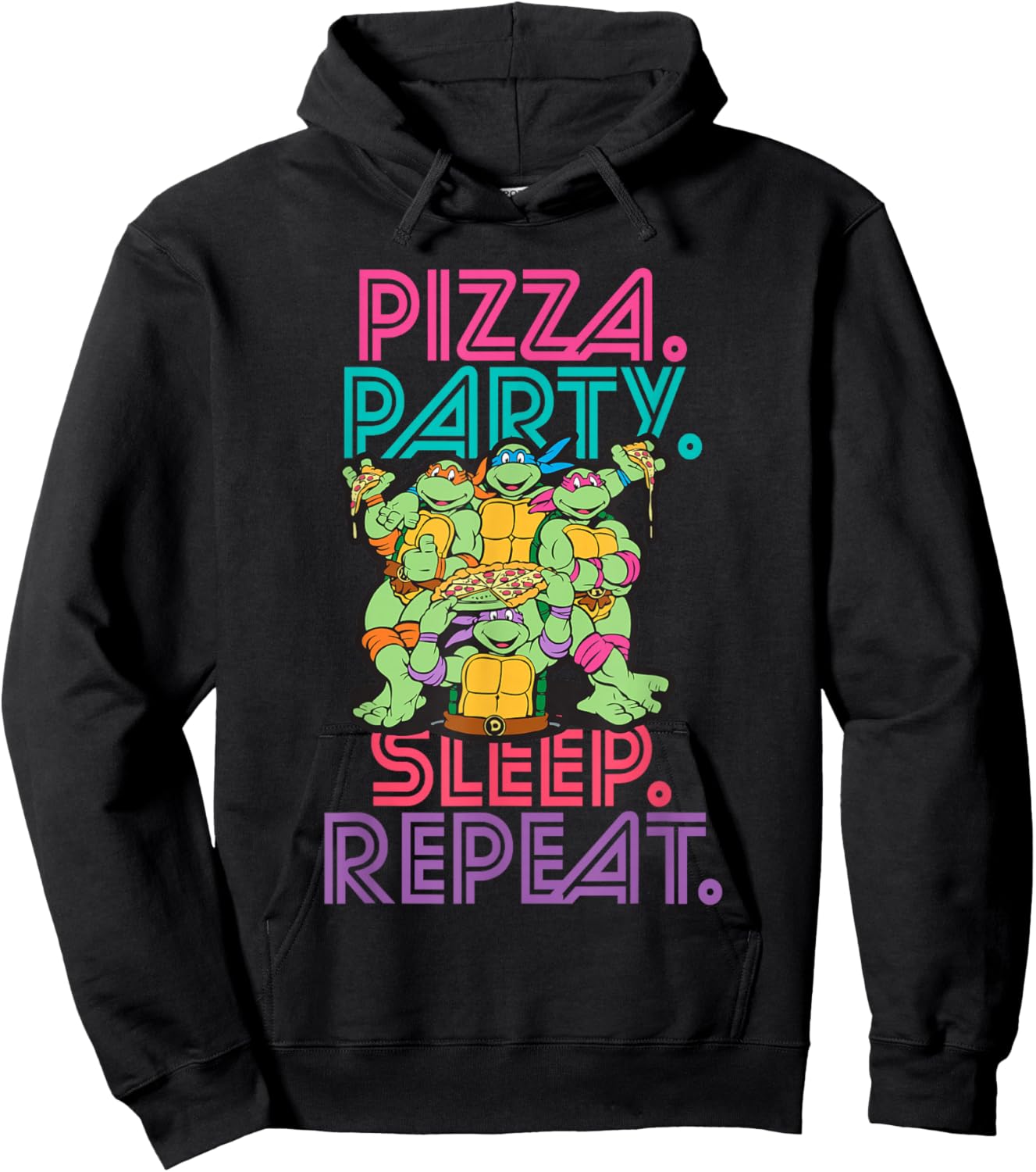 Teenage Mutant Ninja Turtles Pizza Party Sleep Repeat Neon Hoodie - Hoodie | Black