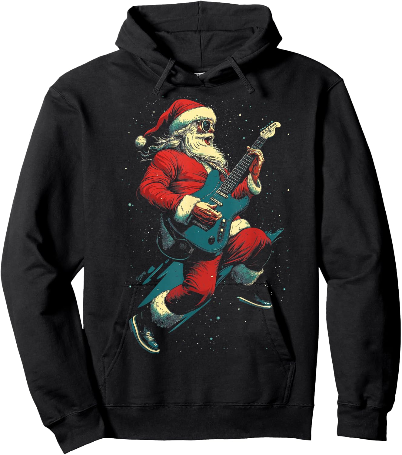 Rocking Christmas Santa Rock and Roll Guitar Lover Hoodie - Hoodie | Black