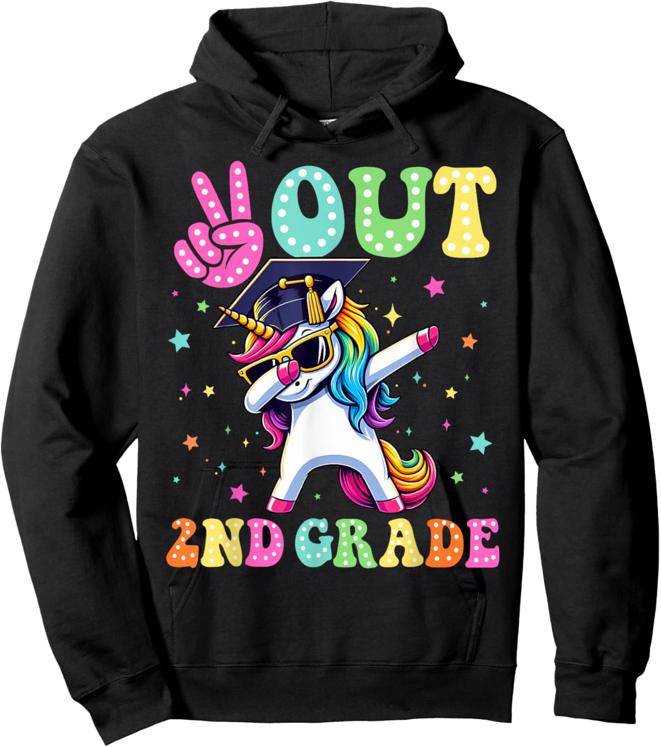 Unicorn Peace Out 2nd Grade Graduate Last Day Of School Kids Hoodie - Hoodie | Black