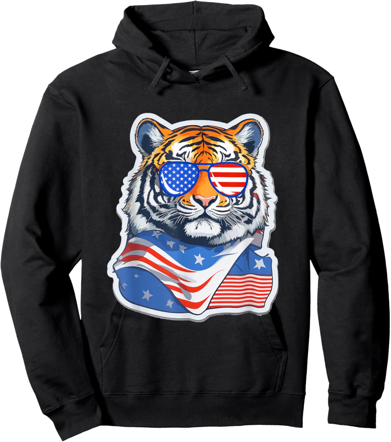 Patriotic Tiger 4th of July Sunglasses American Tiger Funny Hoodie - Hoodie | Black