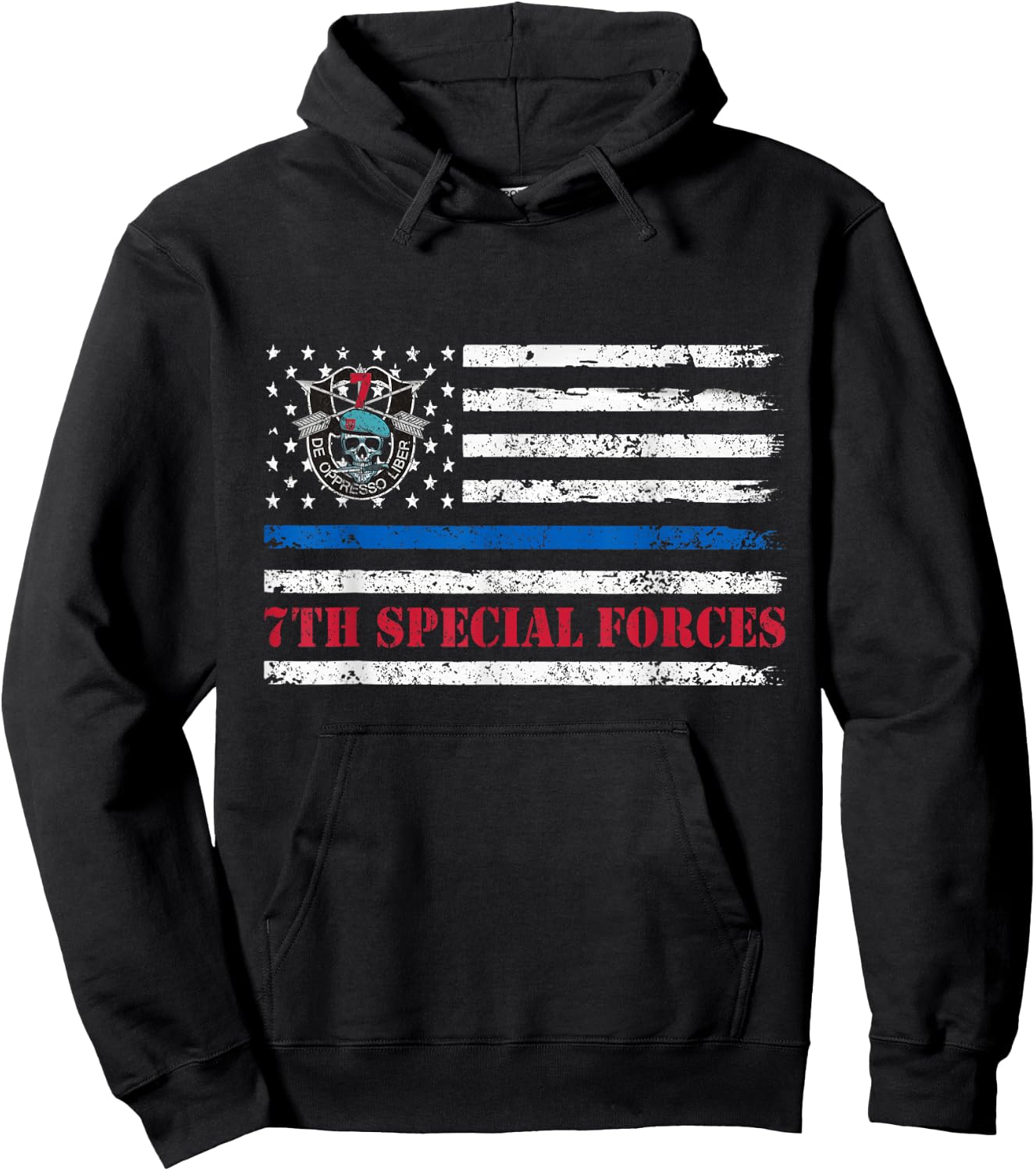 7th Special Forces Group Flag Veteran 7th SFG Patriotic Hoodie - Hoodie | Black