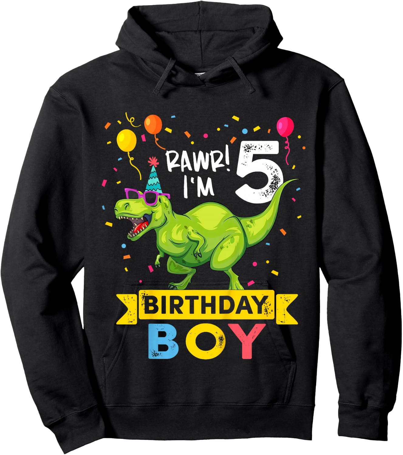 Kids 5 Year Old Boy T Rex Dinosaur 5th Birthday Hoodie - Hoodie | Black