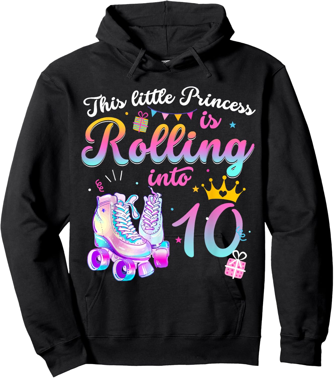 Roller Skate 10th Birthday Shirt 10 Year Old Girl Party Gift Hoodie - Hoodie | Black