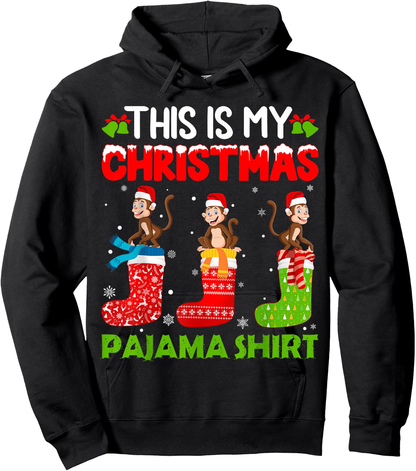 Monkey in Xmas Socks This is My Monkey Christmas Pajama Hoodie - Hoodie | Black