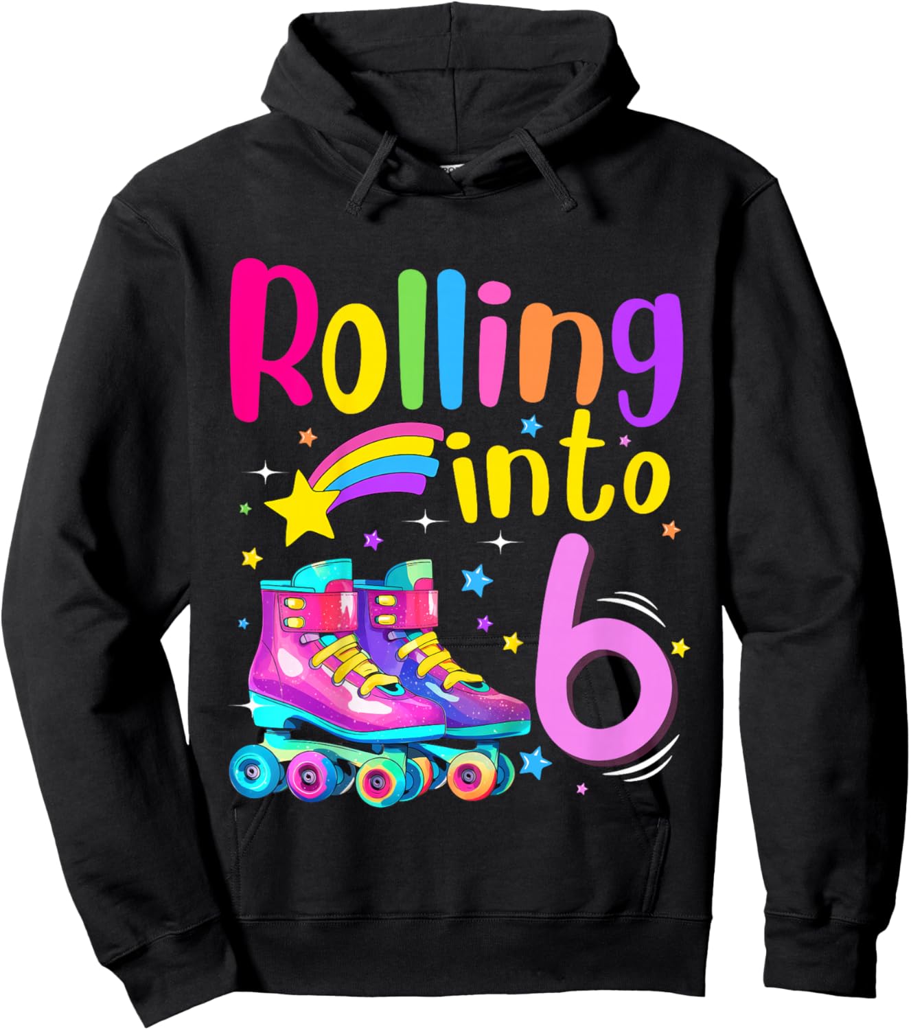 6th Bday Rolling Into 6 Birthday Girl Roller Skate Party Hoodie - Hoodie | Black