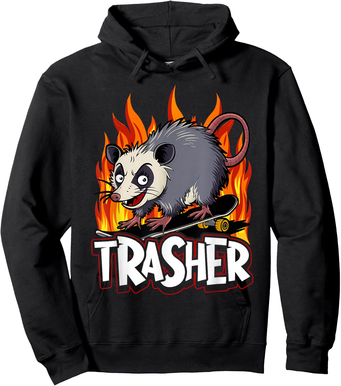 Opossum Skateboard Trasher Funny Possum Skater Men Boys Kids Hoodie - Hoodie | Black