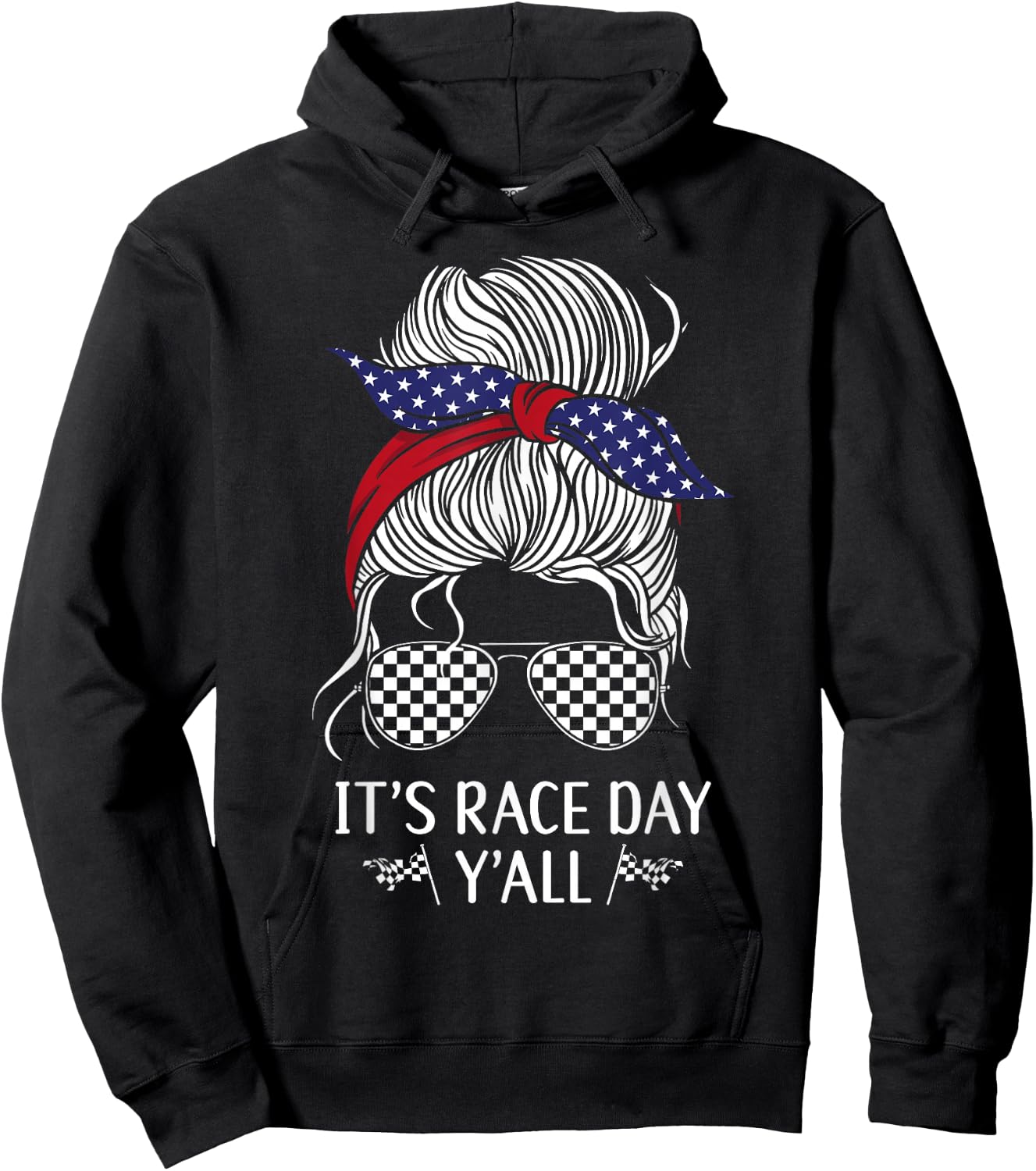 Drag Racing Race Car Girl Sunglasses Flag It's Race Day Hoodie - Hoodie | Black