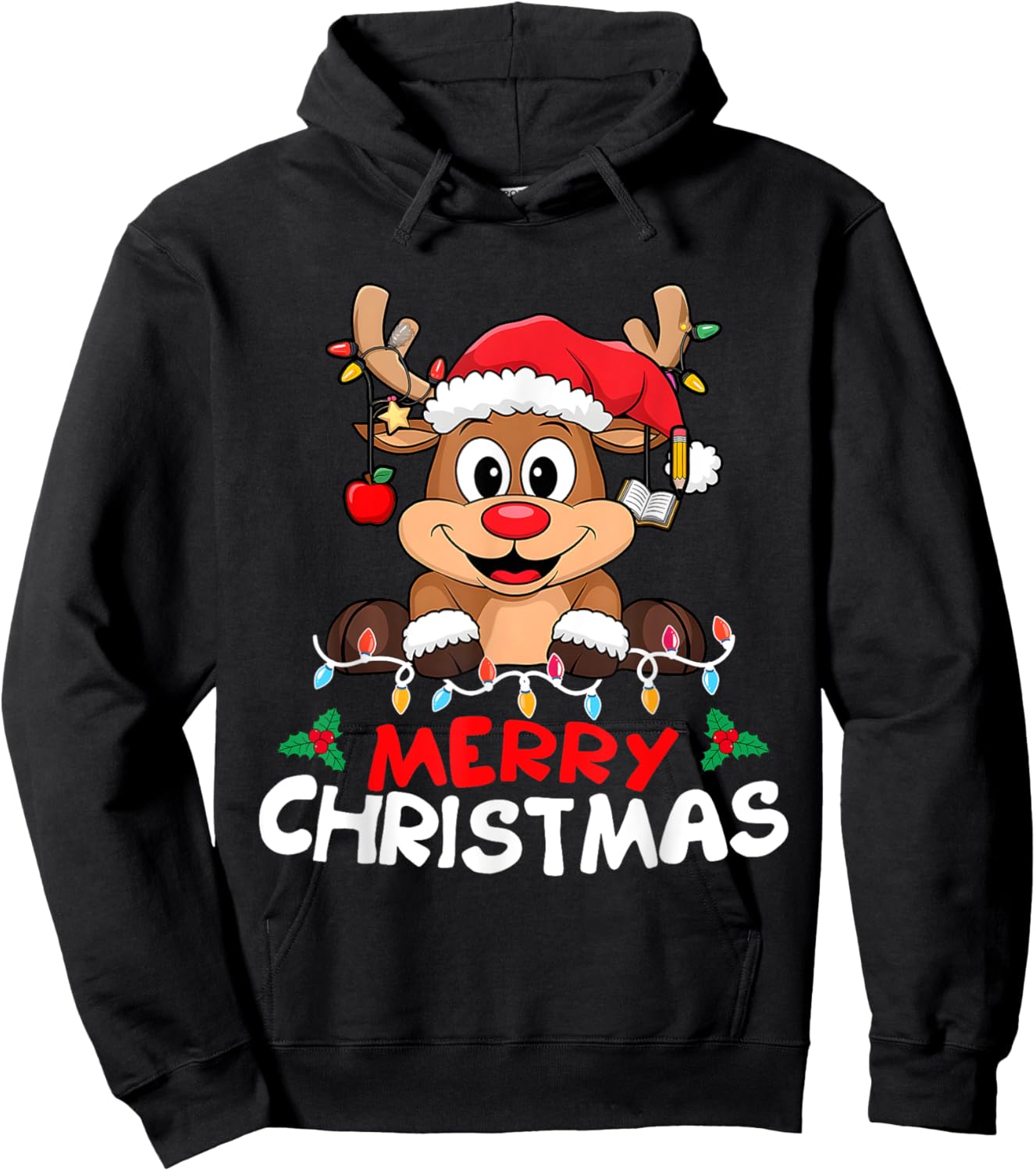 Merry Christmas Reindeer Xmas Family Women Men Funny Hoodie - Hoodie | Black