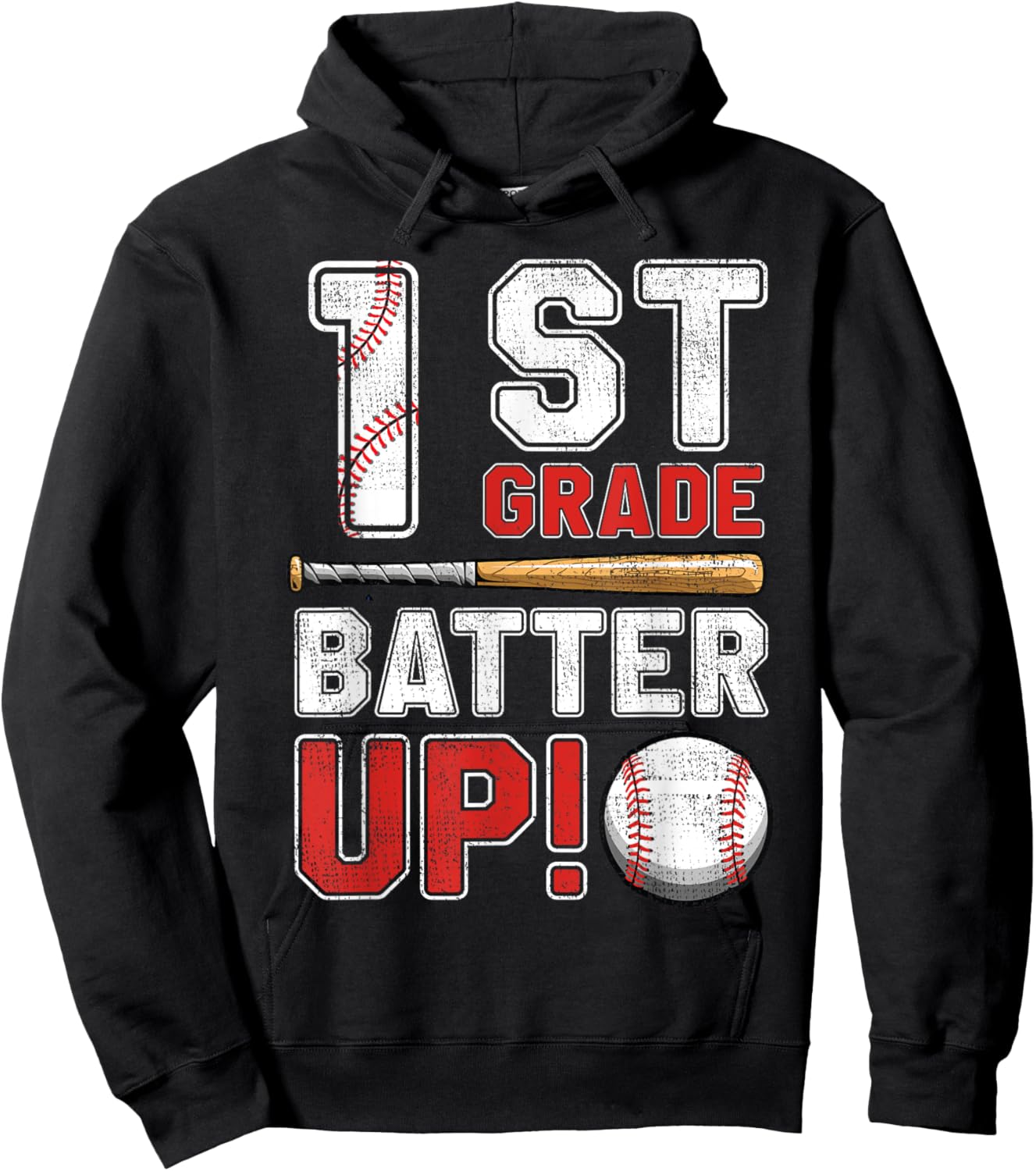 1st Grade Batter Up Baseball-First Grade Back To School Hoodie - Hoodie | Black
