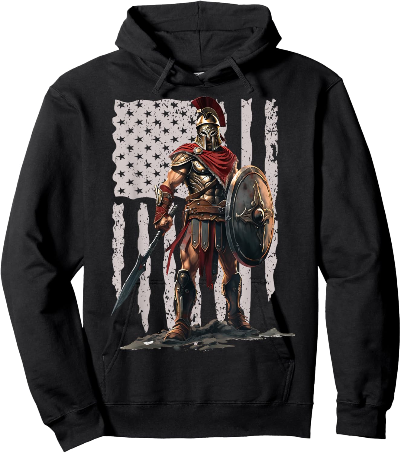 Spartan American Flag Patriotic USA Workout Hoodie - Hoodie | Black