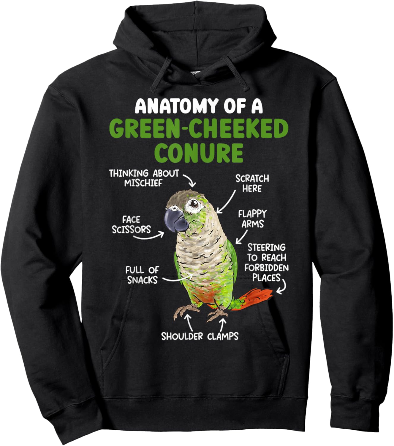 Anatomy Of A Green Cheeked Conure Parrot Bird Conure Hoodie - Hoodie | Black