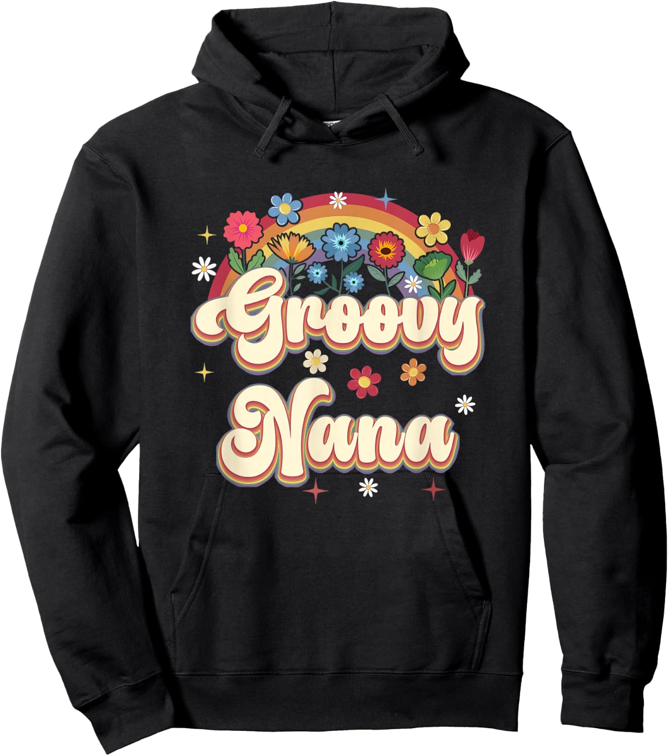 Groovy Nana Retro Hippie Peace Sign Floral Mothers Day Hoodie - Hoodie | Black
