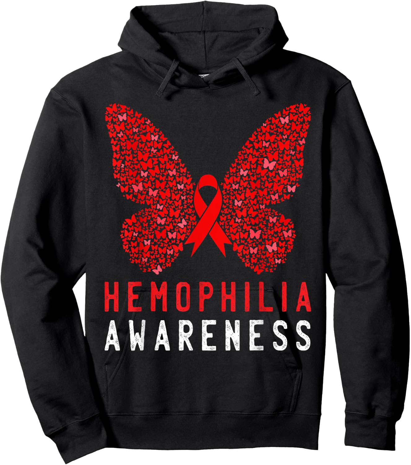 Butterfly Hemophilia Awareness Month Red Ribbon Support Hoodie - Hoodie | Black