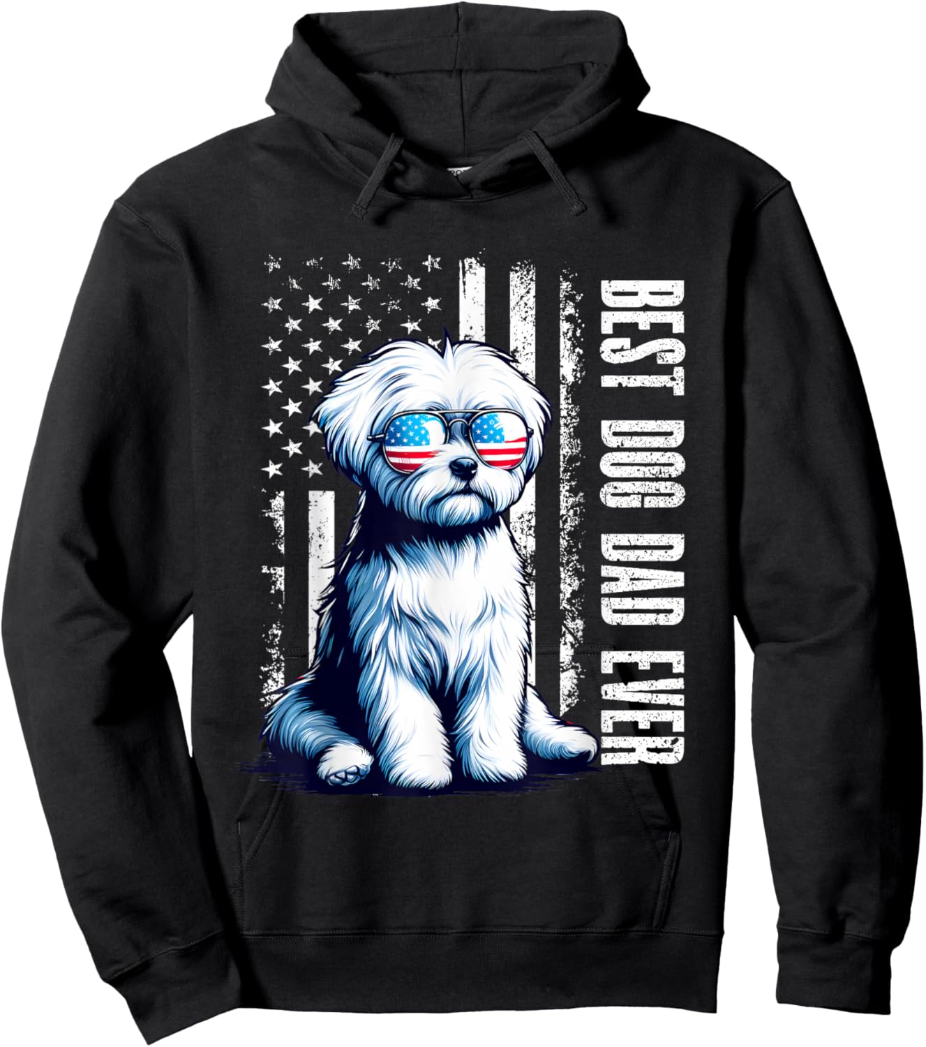 Vintage Best Dog Dad Ever Maltese Dog American Flag Outfit Women Hoodie - Hoodie | Black