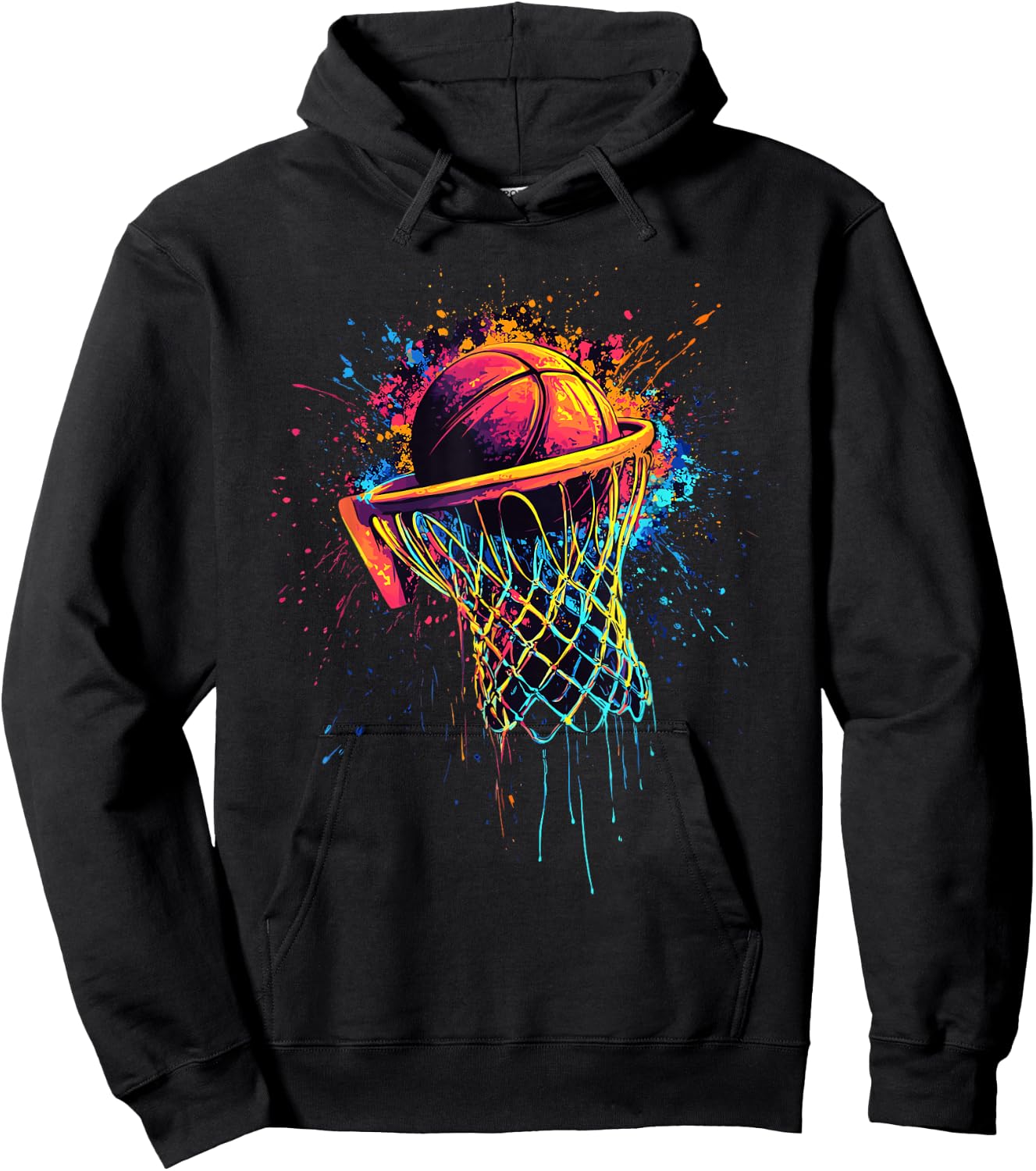Colorful Basketball Tie Dye Color,Splash Basketball Hoop Net Hoodie - Hoodie | Black