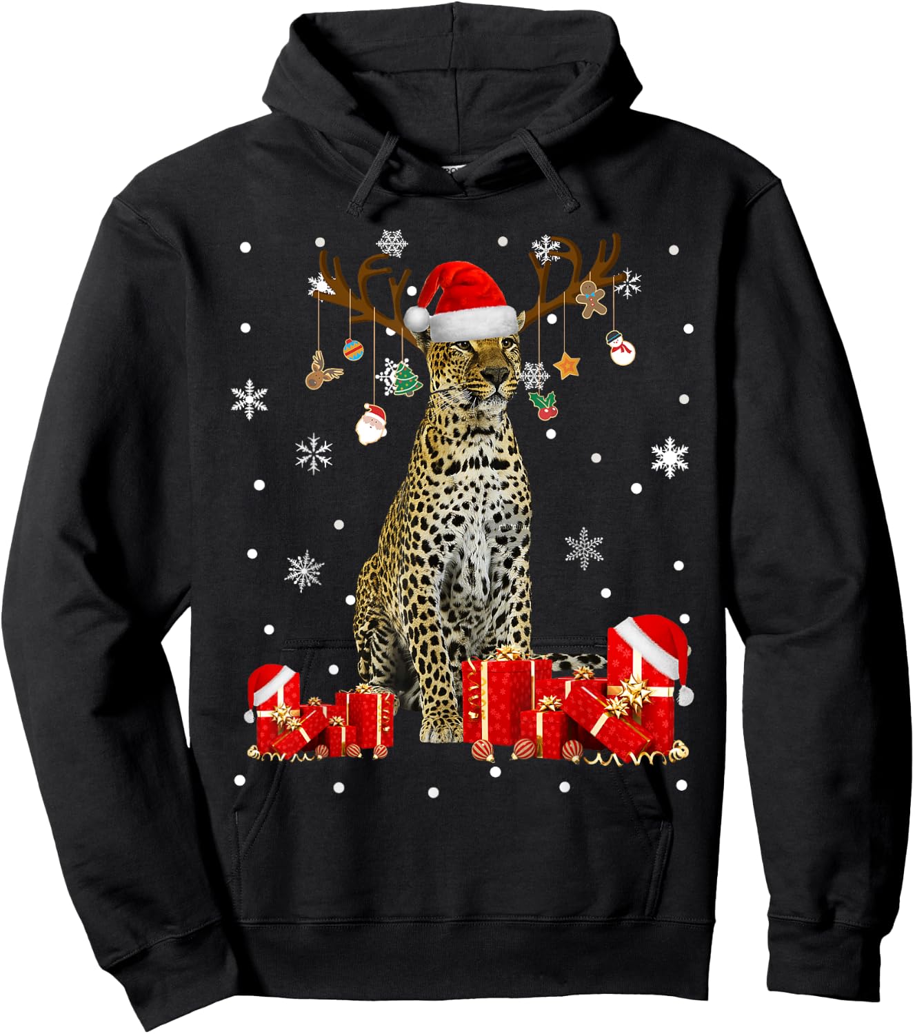 Christmas Cheetah Funny Santa Reindeer Cheetah Lover Gifts Hoodie - Hoodie | Black
