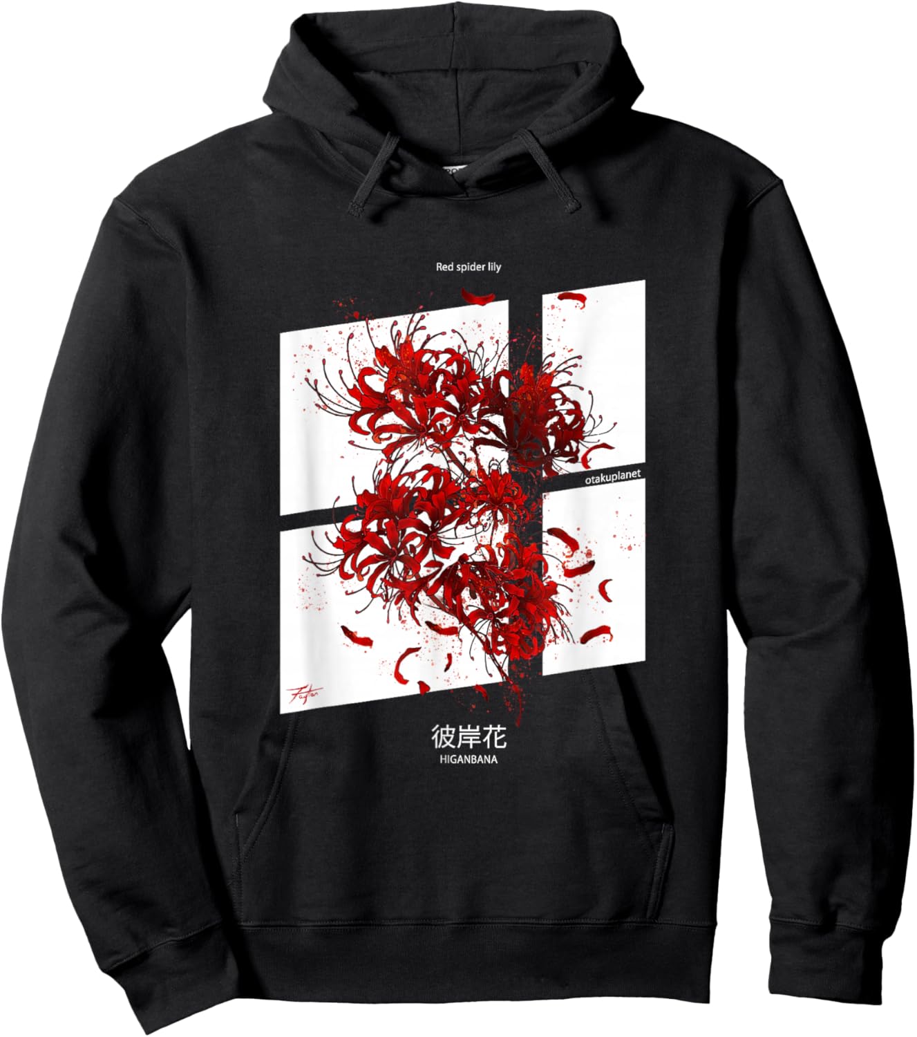 Higanbana or Red Spider Lily in Japanese soft Grunge Anime Hoodie - Hoodie | Black