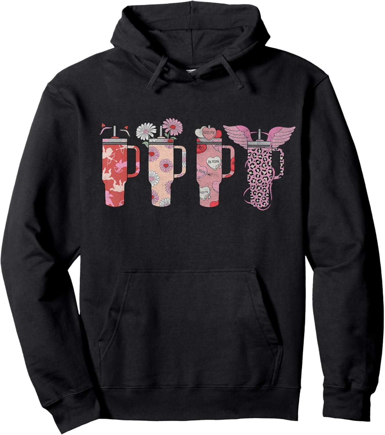 Retro Candy Heart Stanley Tumbler Leopard Valentines Day Hoodie - Hoodie | Black