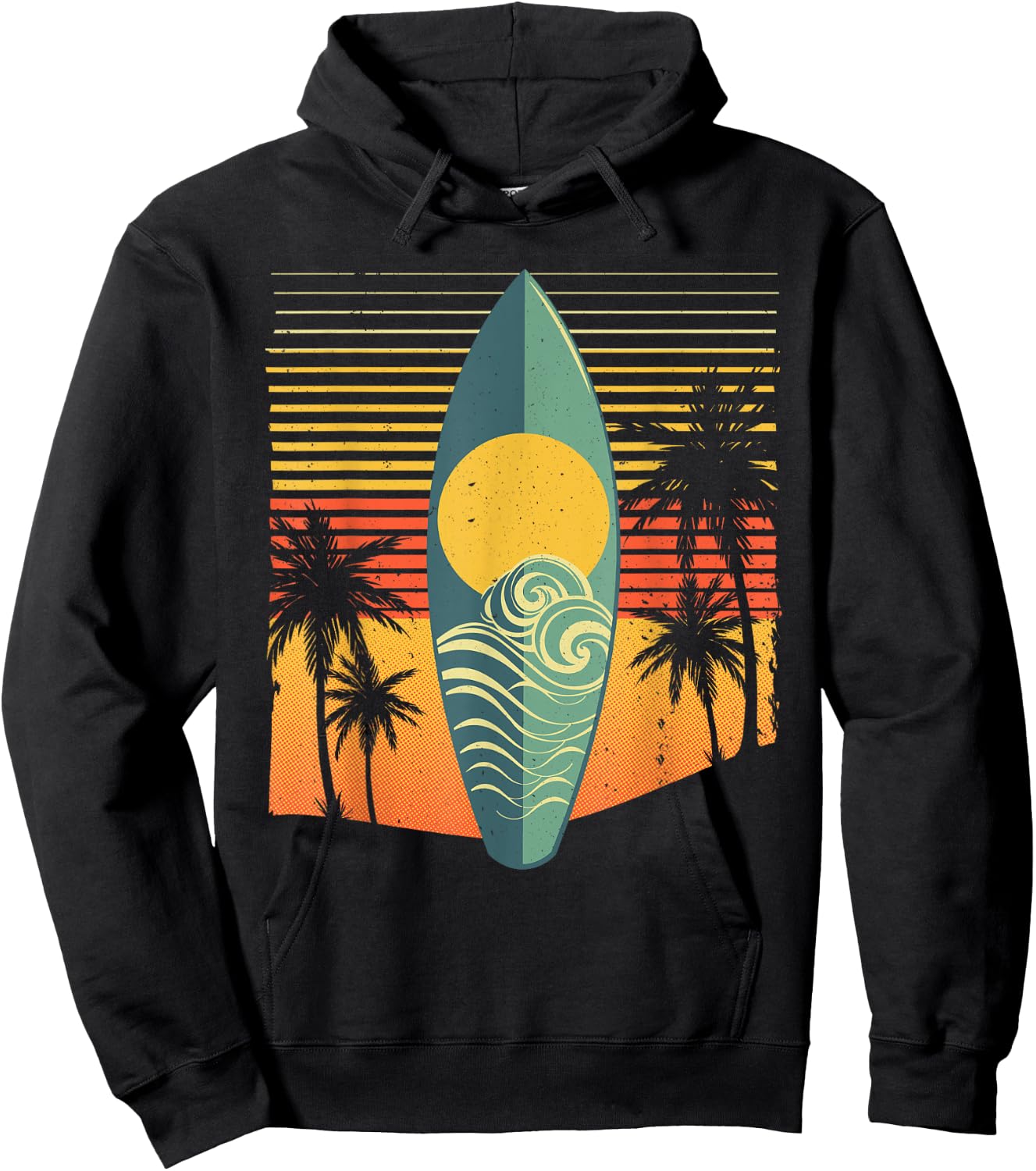 Cool Surfboard Women Surfer Retro Surf Sunset Beach Hoodie - Hoodie | Black