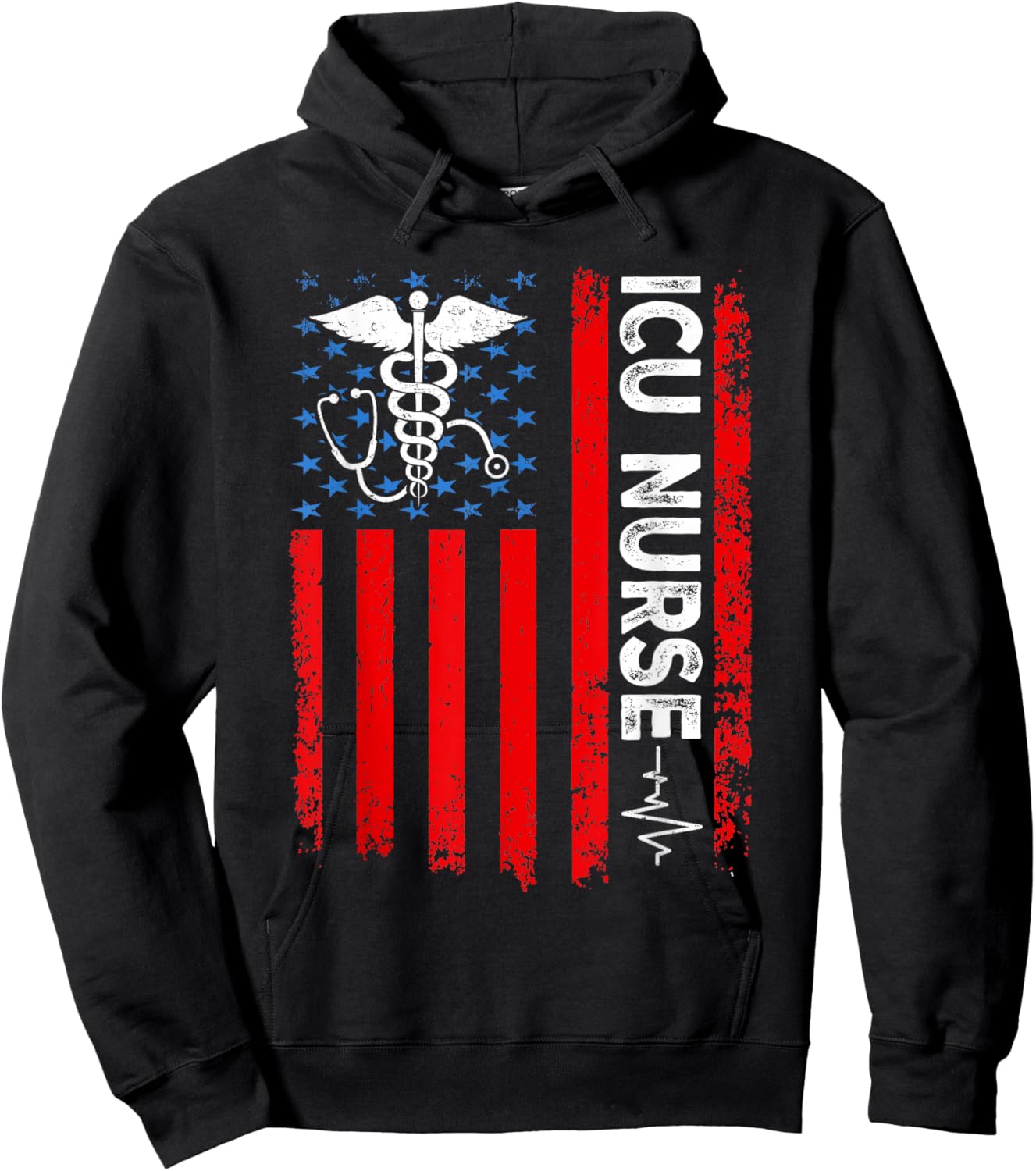 ICU Nurse American Flag Patriotic Intensive Care Unit Nurse Hoodie - Hoodie | Black