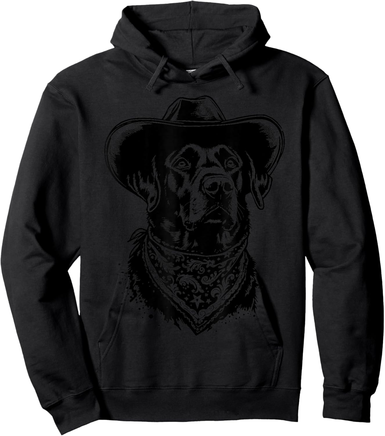 Retro Western Black Labrador Cowboy Hat and Bandana Hoodie - Hoodie | Black