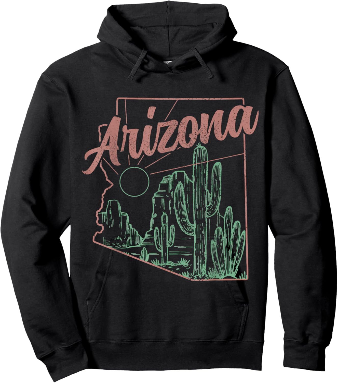 Arizona AZ Pride State Map Cactus Desert Vintage Hoodie - Hoodie | Black